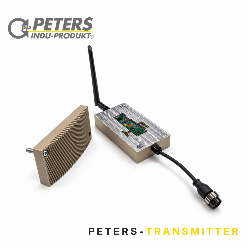 Peters transmitter: radio module with antenna in an aluminium housing with circular connector